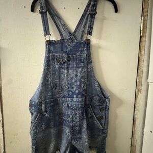 Blue Paisley Denim Overalls